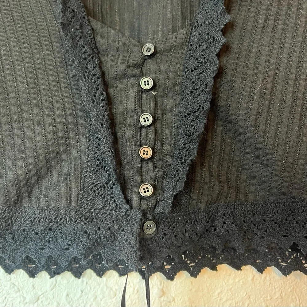 Free People Third Date Top Crochet Button Tie XS